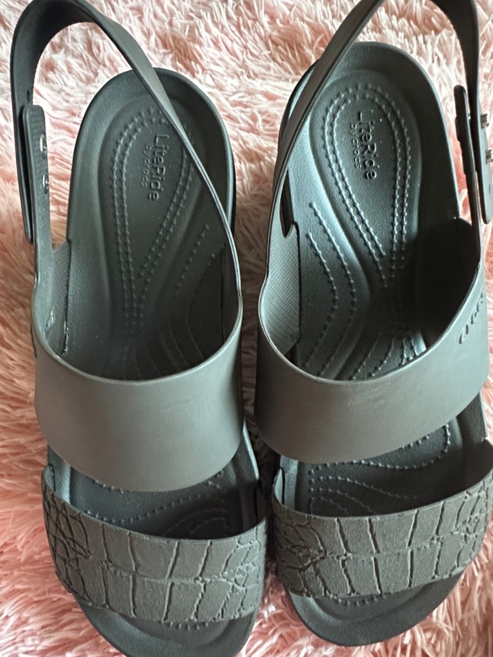 CROCS Brown Double-Strap Slingback Sandals - Picture 5 of 9
